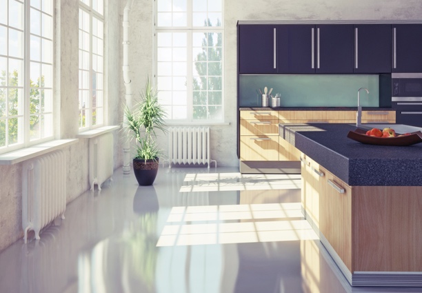 Kitchen with Concrete Floor
