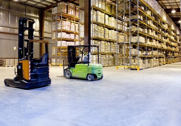 Warehouse with polished concrete floor