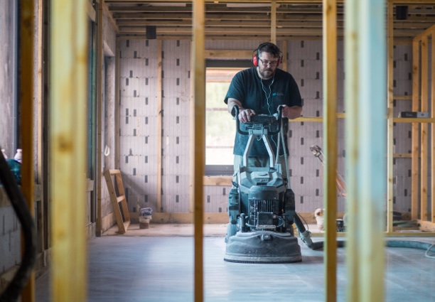 Man polishing concrete floor